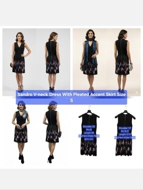 Sandro V-neck Dress With Pleated Accent Skirt Size S